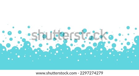 Bubble soap vector background, cartoon blue water foam, bath pattern. Shower border. Laundry suds, soda, shampoo frame. Underwater, fizz drink, carbonated water splash, soft cloud. Clean  illustration Royalty-Free Stock Photo #2297274279