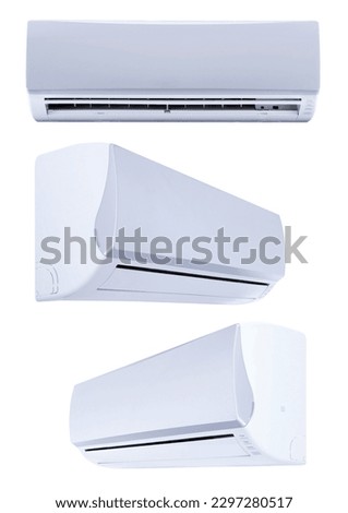 two-tone in door air cooler, product photos front view, left side and right side. Merging photos from several angels. using a white background and shooting in a photo studio.