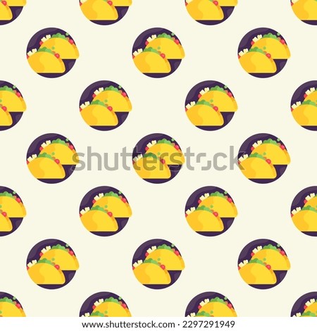 Alluring square tile sporting an exciting food drawing. Seamless pattern with tacos on pale brown background. Design for a lightweight wrap for hot dogs.