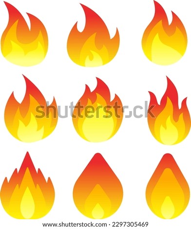 Fire vector illustration set. Set of fire flames icon. Fire graphic resources for design icon, clip art, sign, symbol or logo. Sheet vector of flame icon for design about burn, hot, heat and inferno