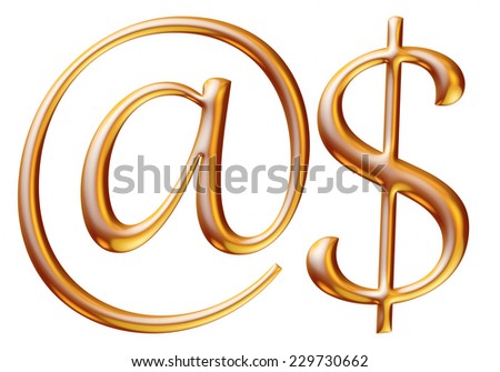 3d golden letter $ isolated white background 