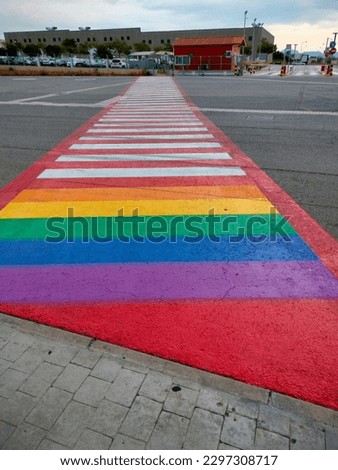 pedestrian crossing, rainbow crossing across the road