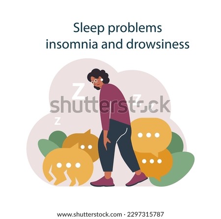 Nicotine withdrawal symptom. Sleep problems, insomnia and drowsiness as a common effect on character that quit smoking. Bad habit rehab. Flat vector illustration