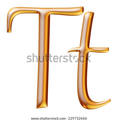 3d golden letter T isolated white background 