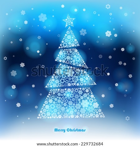 Vector Illustration of a winter background with Christmas tree made of snowflakes.  Christmas and New Year greeting card.