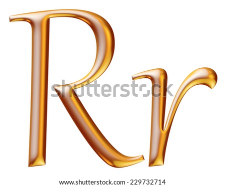 3d golden letter R isolated white background 
