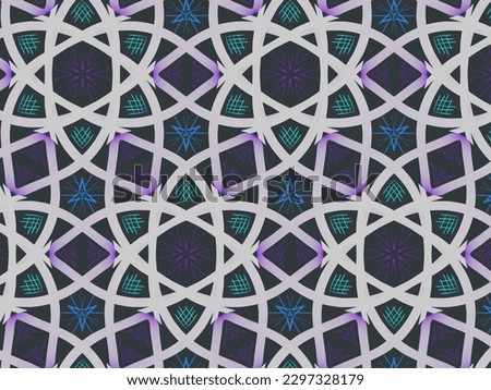 A hand drawing pattern made of pink blue tones and purple with white ribbons on a dark background