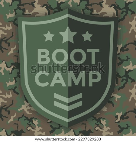 boot camp or bootcamp, airsoft, military patch, uniform, vector illustration 