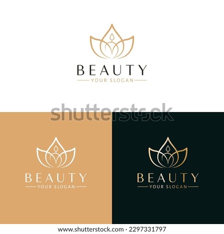 Beauty vector logo design. Lotus flower and candle one line logotype. Bohemian logo template. Royalty-Free Stock Photo #2297331797