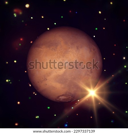 Mars and solar flare.  The elements of this image furnished by NASA.

