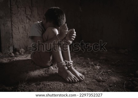 Stop abusing boy violence , human trafficking,  Human Rights Day concept. Royalty-Free Stock Photo #2297352327