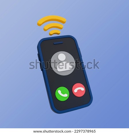 3d minimal phone call screen. smartphone with incoming call screen. 3d illustration. clipping path included.
