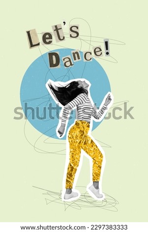 Illustration collage overjoyed young dancing girl dressed painted materials clothes funky yellow pants graphical inspired background