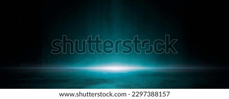Empty dark blue abstract cement wall and studio room with smoke floating up the interior texture for display products wall background, empty dark scene, neon light, spotlights, and laser light Royalty-Free Stock Photo #2297388157
