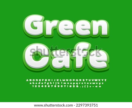 Vector bright Emblem Green Cafe. Creative Alphabet Letters and Numbers set. White and Green modern Font