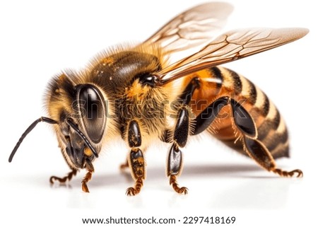 Bee isolated on white background. Close up of honeybee  Royalty-Free Stock Photo #2297418169