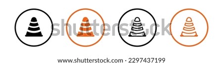 Black and orange cone road. Road illustration. Traffic simple icon. Border vector illustration.