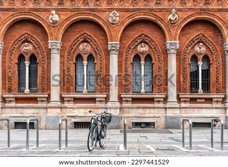 "Ca' Granda", Renaissance building formerly headquarters of the Ospedale Maggiore of Milan, designed by Florentine architect Filarete. Today it is the seat of the University "Statale" of Milan. Royalty-Free Stock Photo #2297441529