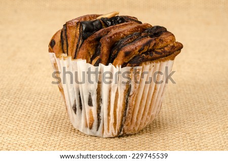 Image of cup chocolate dessert on brown sack  background