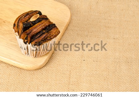 Image of cup chocolate dessert on brown sack  background