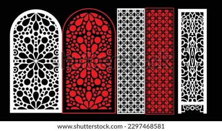 Decorative wall panels set Jali design CNC pattern, laser cutting pattern, router CNCcutting.Jali Laser cut decorative panel set with lace pattern.