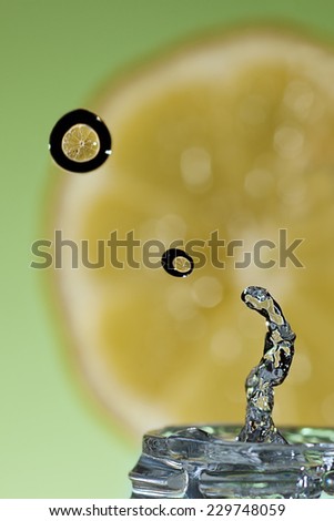 high-speed photographs showing the movement of water drops lemon flavor