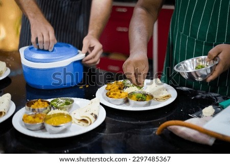 Traditional way of serving indian food. Picture of traditional India cuisine made of fresh ingredients taken during cooking class in Goa