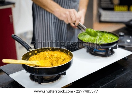 Traditional way of preparing indian food using gas pan. Picture of traditional India cuisine made of fresh ingredients taken during cooking class in Goa