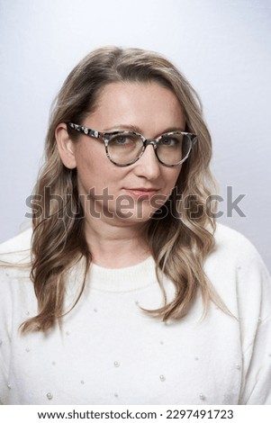 Document photo of fat attractive adult woman with glasses