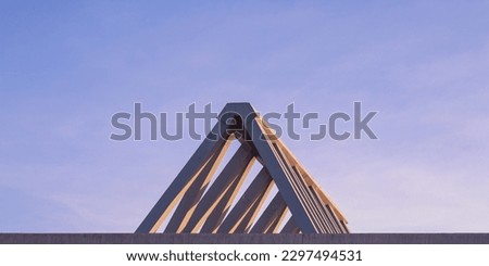 Triangle exterior architecture with purple clear sky background under last sunlight of the day