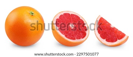 Grapefruit isolated set. Collection of ripe grapefruits, half fruit and a slice of grapefruit on a white background. Royalty-Free Stock Photo #2297501077