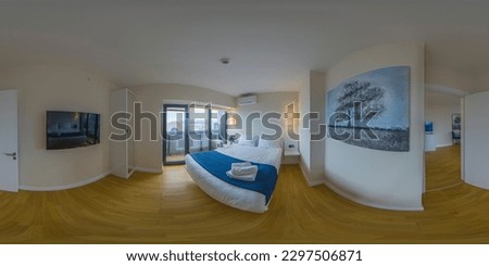 Full spherical seamless hdr panorama 360 degrees view in interior of modern flat apartment bedroom. equirectangular projection, VR content Royalty-Free Stock Photo #2297506871