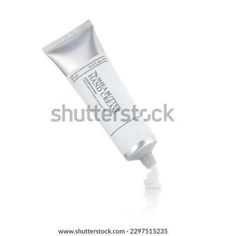 Aluminium 75ml Hand Cream Tube Packaging Isolated on White. Collapsible Squeeze Tube Cosmetic Containers with Flip Lid. Modern Hand Skin Care Products Kit Royalty-Free Stock Photo #2297515235