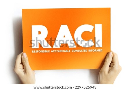RACI Responsibility Matrix - Responsible, Accountable, Consulted, Informed mind map acronym, business concept on card Royalty-Free Stock Photo #2297525943