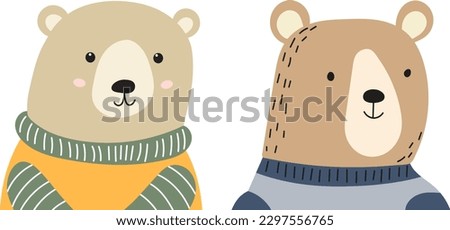 portrait of bears in doodle style isolated vector