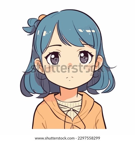 little kawaii girl illustration. flat colors, vector illustration, digital art, Anime. isolated