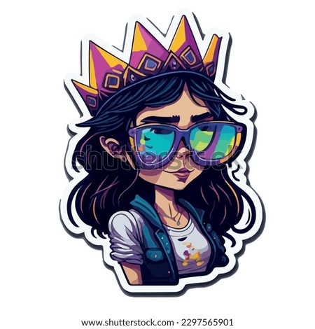 vector image of illustration of a girl with a princess crown in the form of a sticker