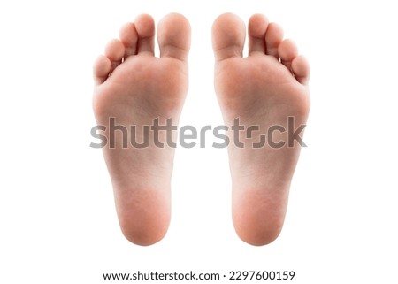 foot and heel on white background. two feet isolated on white background. Royalty-Free Stock Photo #2297600159