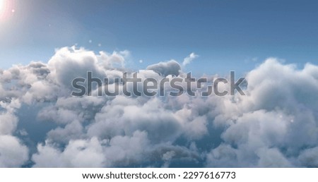 Composition of white and grey clouds on blue sky background. Nature, weather and cloud formation concept digitally generated image.