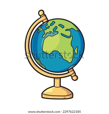 Globe isolated clip art. Girl's hair accessory. Cartoon style vector illustration. Learning planet earth for kids. 