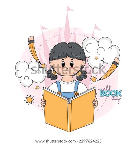 Isolated girl cartoon with a book World book day Vector illustration