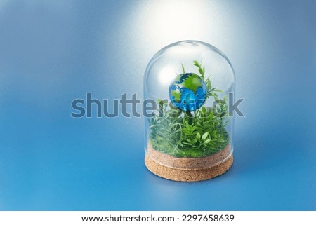Glass Earth  and nature toys　on white background