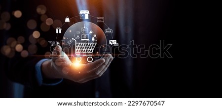 online shopping concept, businessman use smartphones and credit cards to purchase products from online stores and shop on the internet, ecommerce store, online business, shopping on the internet Royalty-Free Stock Photo #2297670547