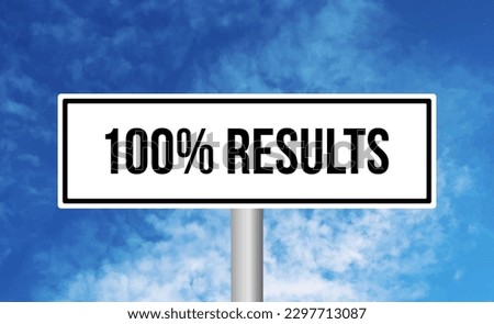 100% results road sign on blue sky background