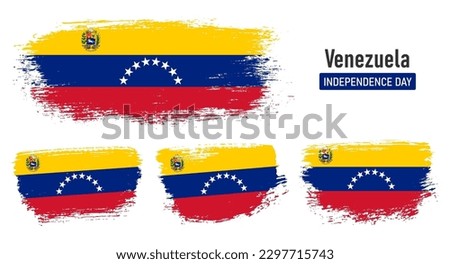 Textured collection national flag of Venezuela on painted brush stroke effect with white background