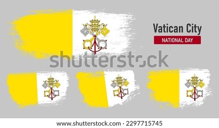 Textured collection national flag of Vatican City on painted brush stroke effect with white background