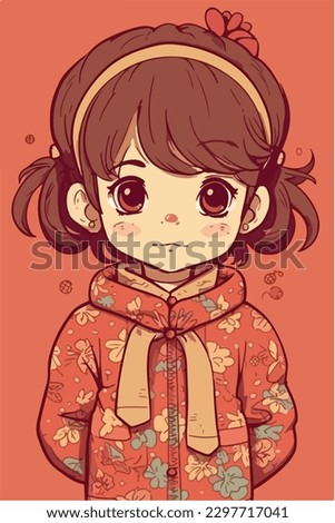 cute little kawaii girl illustration flat colors vector illustration digital art Anime isolated