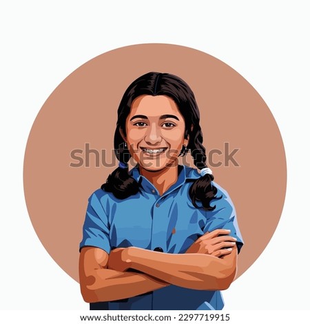 Cute Indian school girl in uniform vector illustration Royalty-Free Stock Photo #2297719915