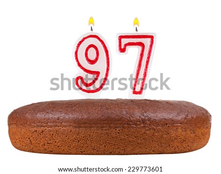 birthday cake with candles number 97 isolated on white background