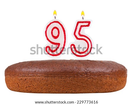 birthday cake with candles number 95 isolated on white background